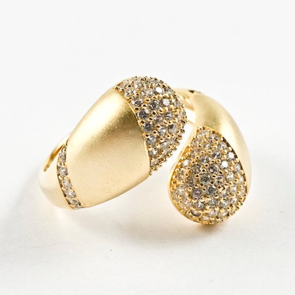 Elegant Open Pave CZ Duo Wrap Gold Tone Ring - Picture 2 of 3